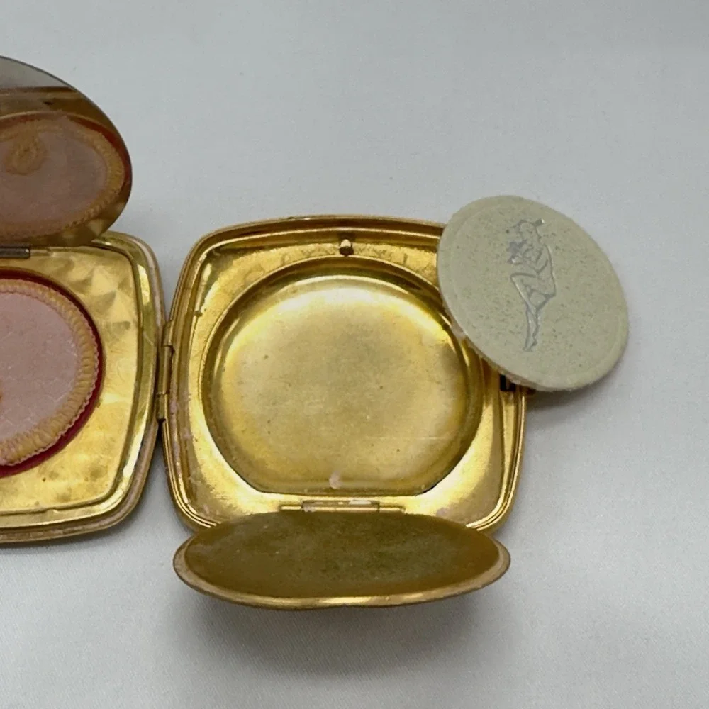 Vintage Gold Tone Powder Double Compact Mirror Mid Century Vanity